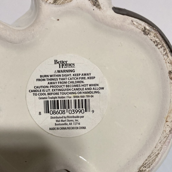 White Ceramic FOX Bronze Accents Candle Holder BETTER HOMES AND GARDENS 5 inches - Picture 9 of 12